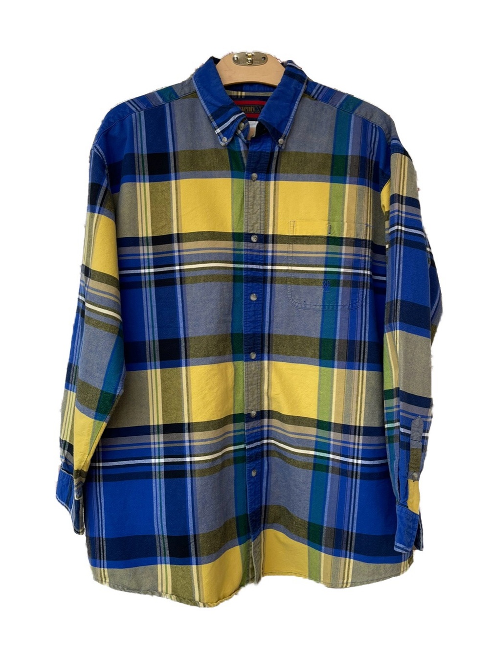 🌱5/$25🌱Wrangler | Twenty X Bright Yellow & Blue Plaid 90s Y2k Button Down Shirt - Picture 1 of 6